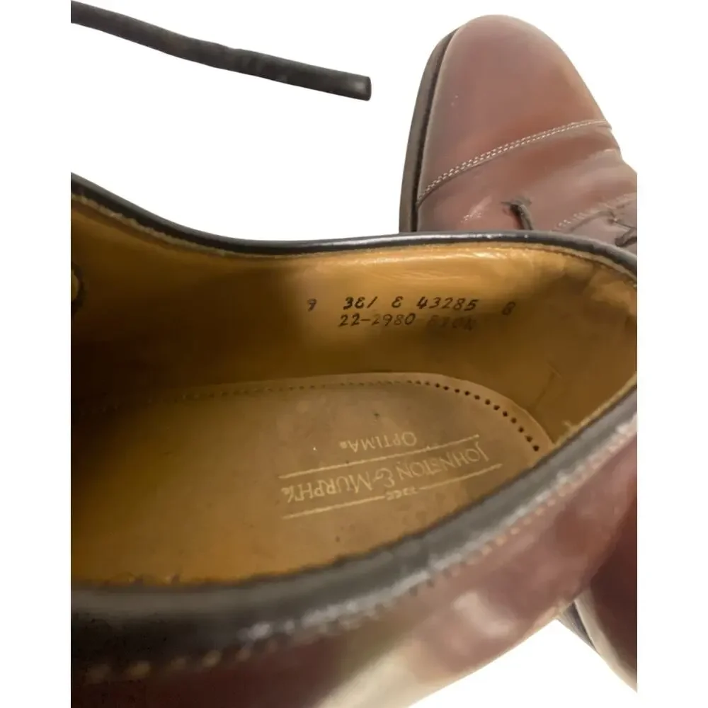 Johnston Murphy Optima Oxford Shoes Mens Size 9 Brown Leather Cap Toe Lace Up